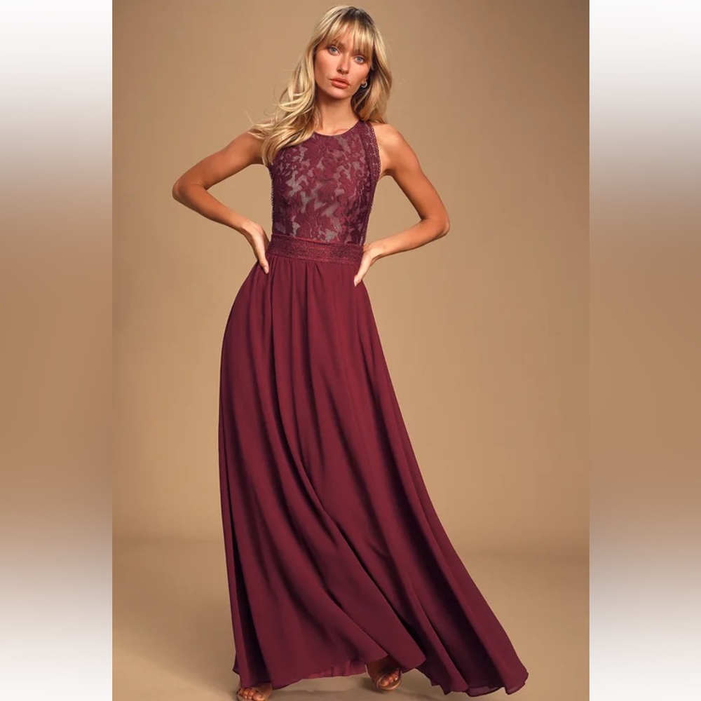Lulu burgundy maxi lace dress